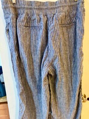 QUINCE 100% European Linen Wide Leg Pants Chambray Stripe Travel Lightweight